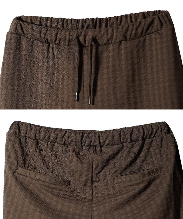 【リゾート気分を上品に纏う】ふくれダイヤ柄 スキッパーポロ＆ハーフパンツ セットアップ  【2026年夏・大人のリゾートスタイル決定版】