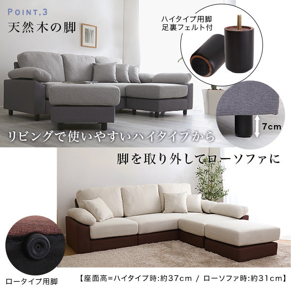 5人掛け コーナー ソファ ファブリック本体×ファブリッククッション　FBC-5P