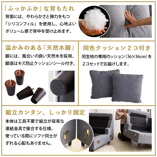 3人掛け カウチ ソファ【Wismon -ウィスモン-】レイアウト自在！（ポケットコイル入り　選べる８色）RK3P