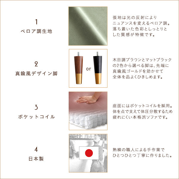 大人かわいいインテリア 片肘2人掛けソファ【Lilou-リルゥ-】SH-07-OKEL2P